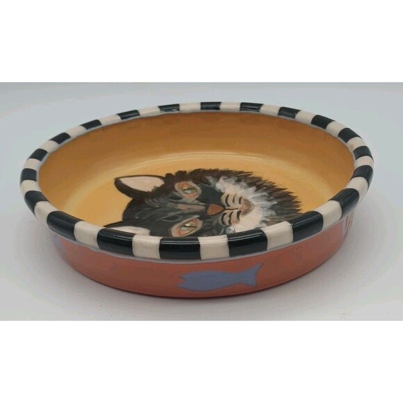 Hand Made Cat Dish Becky Rotter Pottery Vincent The Cat Dish - Picture 3 of 7